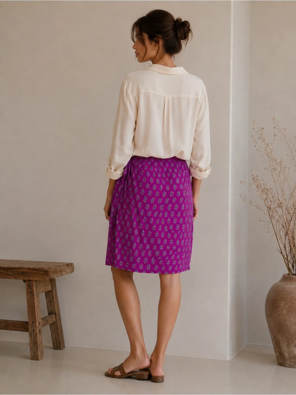 J.Crew Wrap Midi Skirt in Magenta Floral Print Boho Size Medium